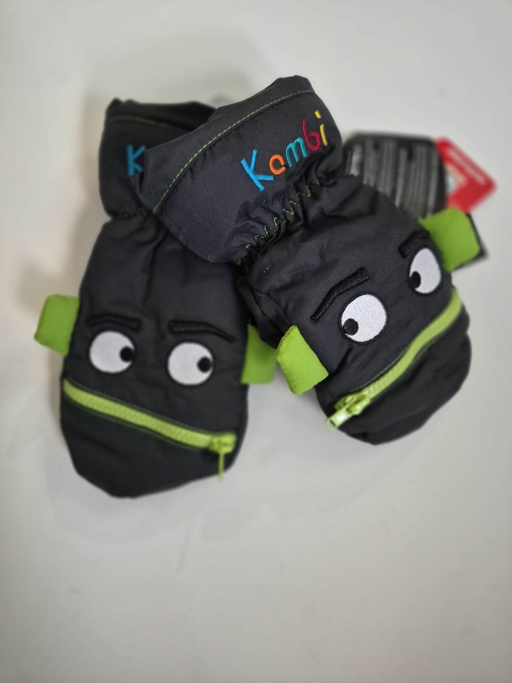 Kids Black & Green Character Mittens